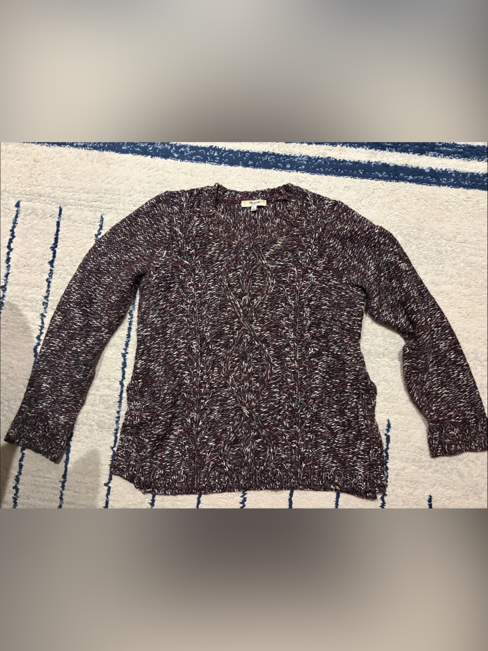 Madewell Marled Burgundy Crewneck Cable Sweater